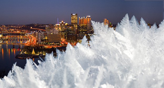 Winter scene and downtown Pittsburgh